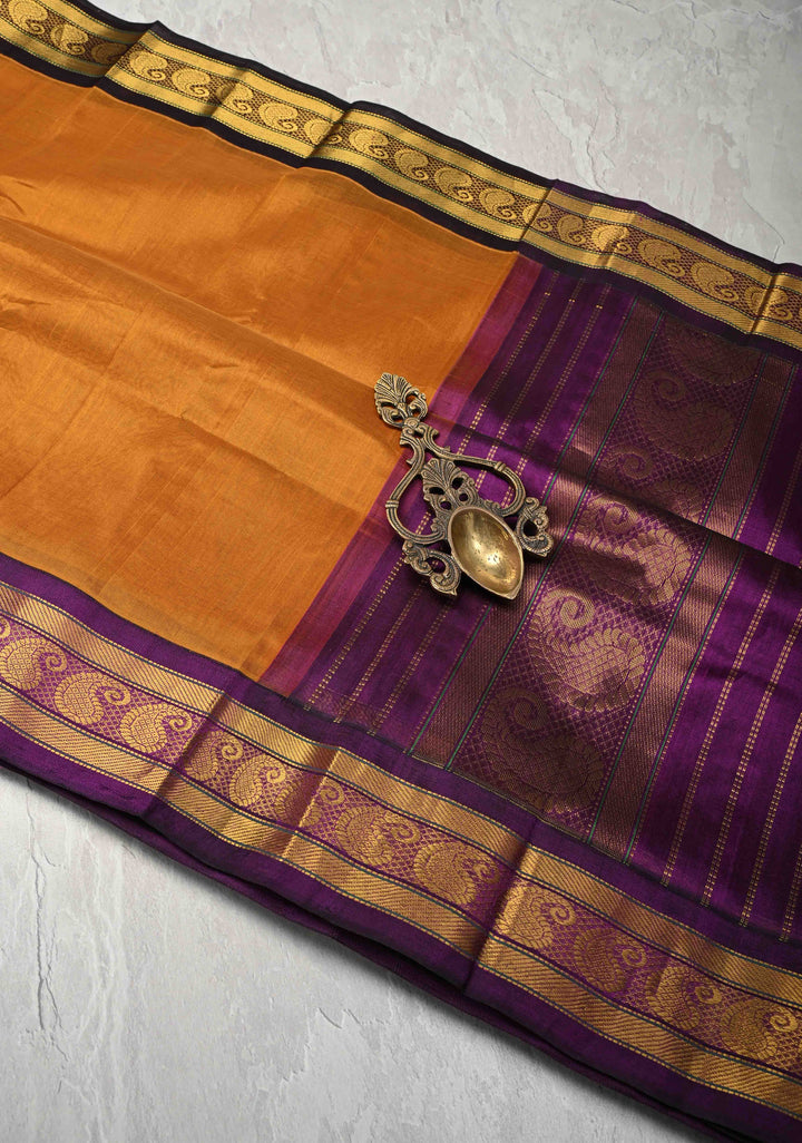 Mustard Yellow Koravi Kanchi Silk Cotton 100% Handloom Saree with Ganga Jamuna Border