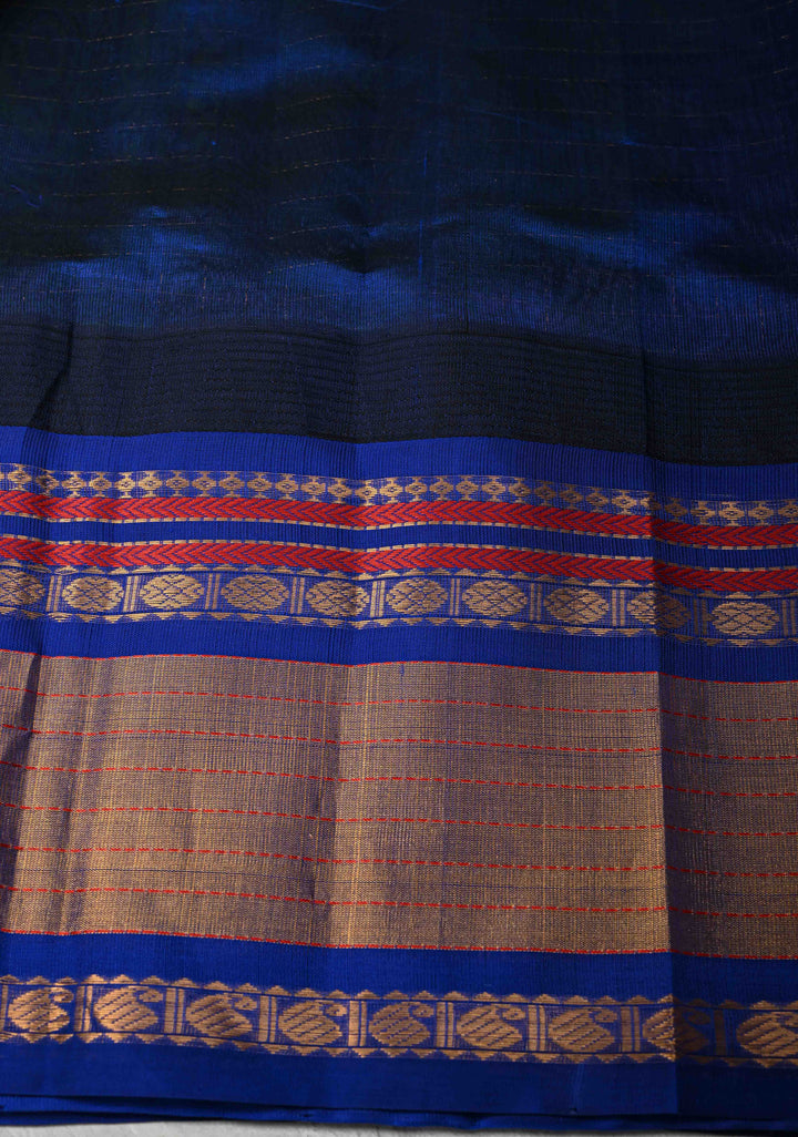 Green Dual tone Kanchi Silk Cotton Saree with Zari Checks and Tissue Border