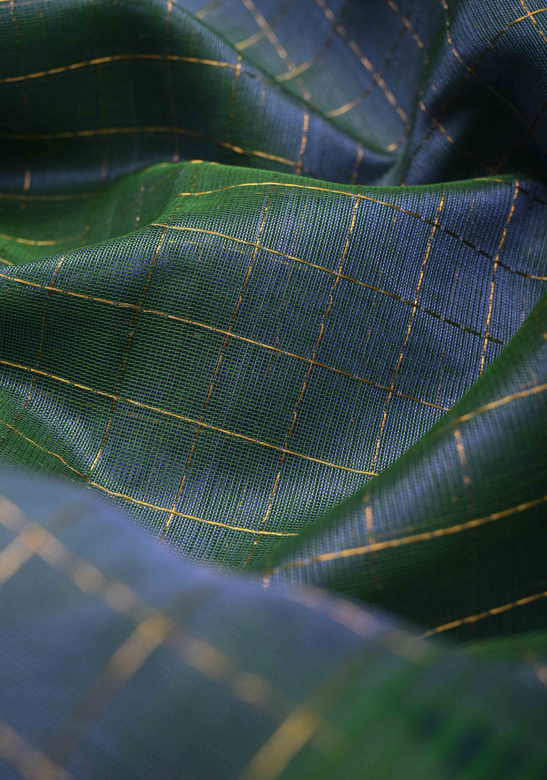 Green Dual tone Kanchi Silk Cotton Saree with Zari Checks and Tissue Border