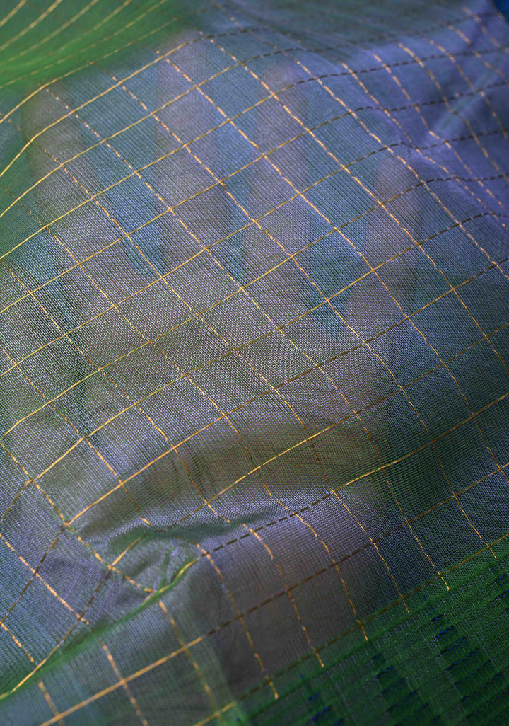Green Dual tone Kanchi Silk Cotton Saree with Zari Checks and Tissue Border