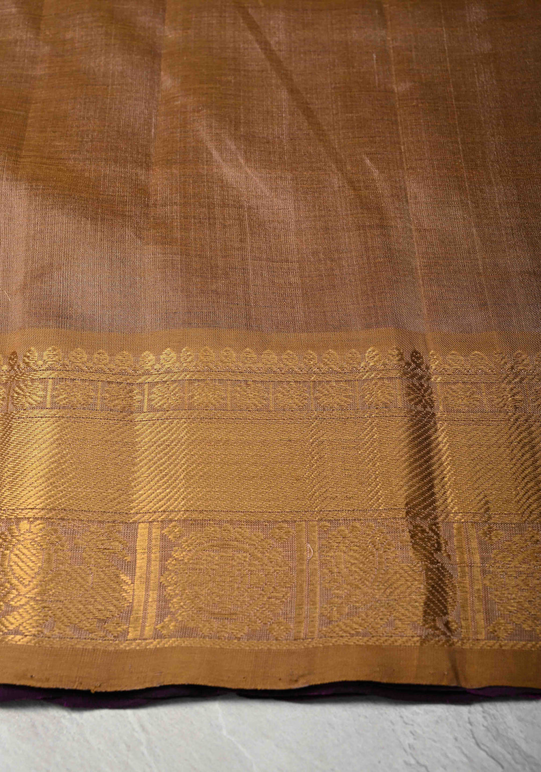 Purple Kanchi Silk Cotton Saree with Zari Checks, large Mayil Chakram buttas and Zari Border