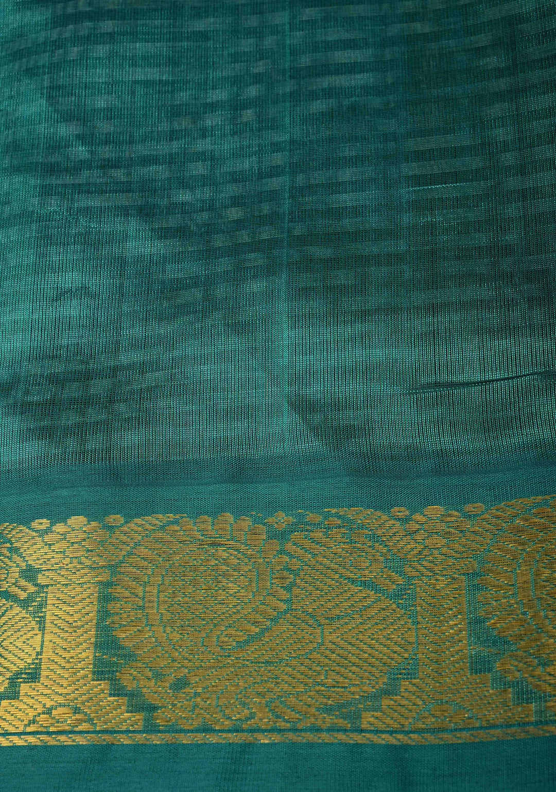 Black-White Gingham Checks Koravi Kanchi Silk Cotton 100% Handloom Saree with Rama Green Border