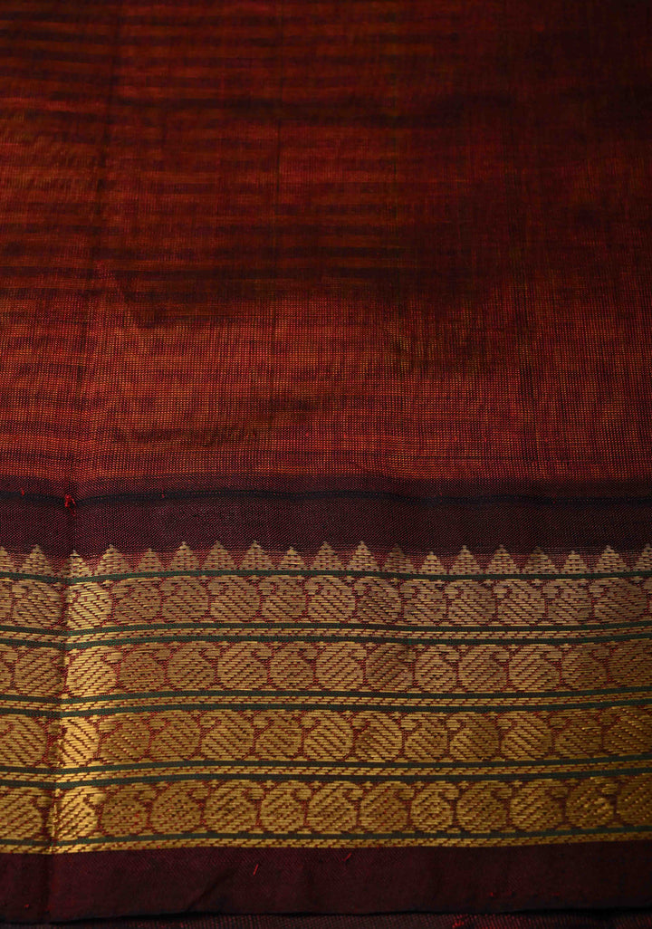 Green-Yellow Gingham Checks Koravi Kanchi Silk Cotton 100% Handloom Saree with Contrast Zari Border