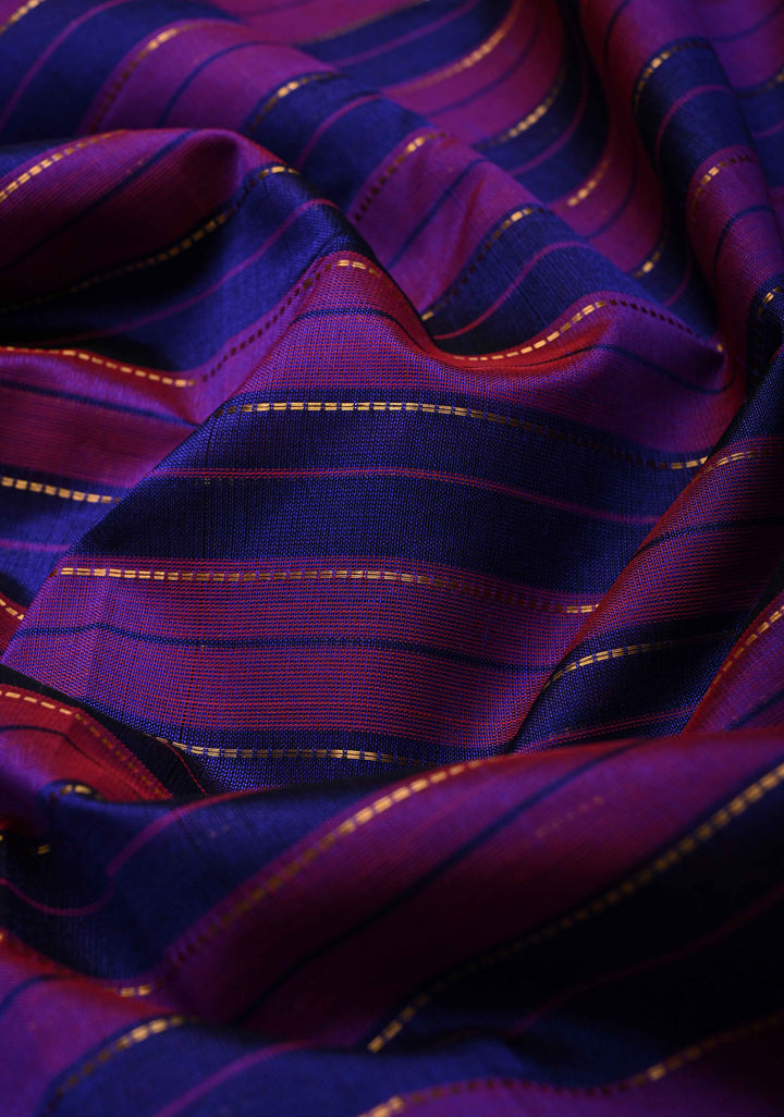 Shades of Purple Panel horizontal Stripes Kanchi Silk Cotton Saree with Rettaipet Border