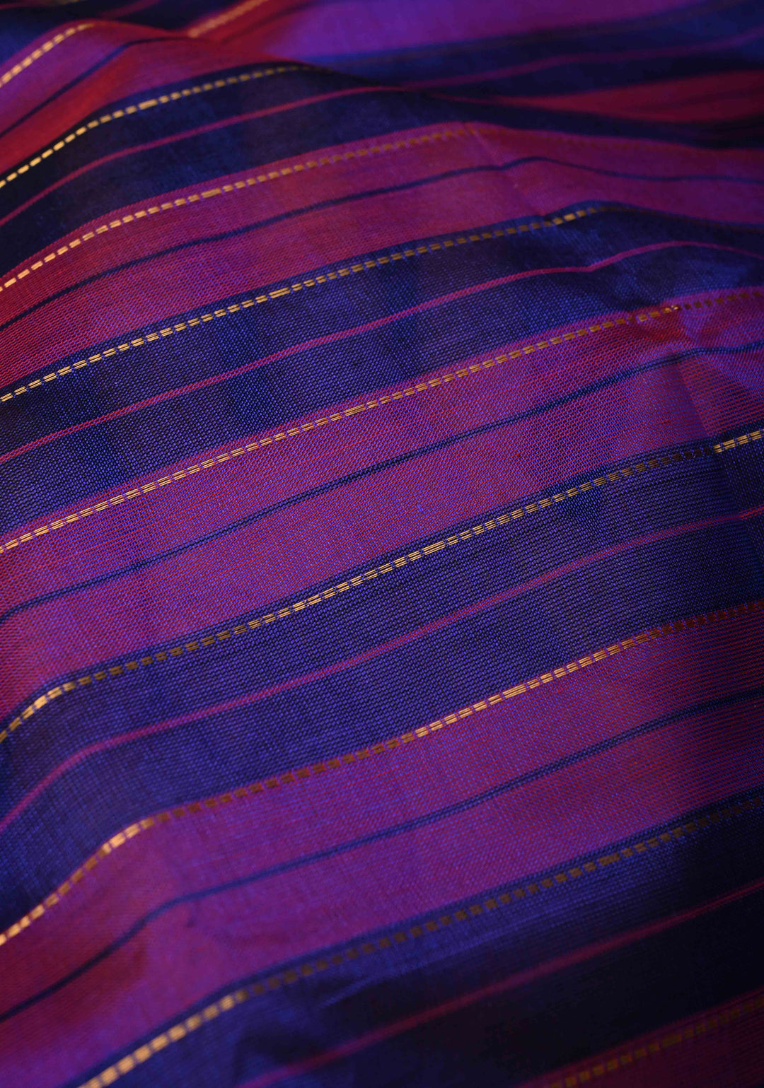 Shades of Purple Panel horizontal Stripes Kanchi Silk Cotton Saree with Rettaipet Border
