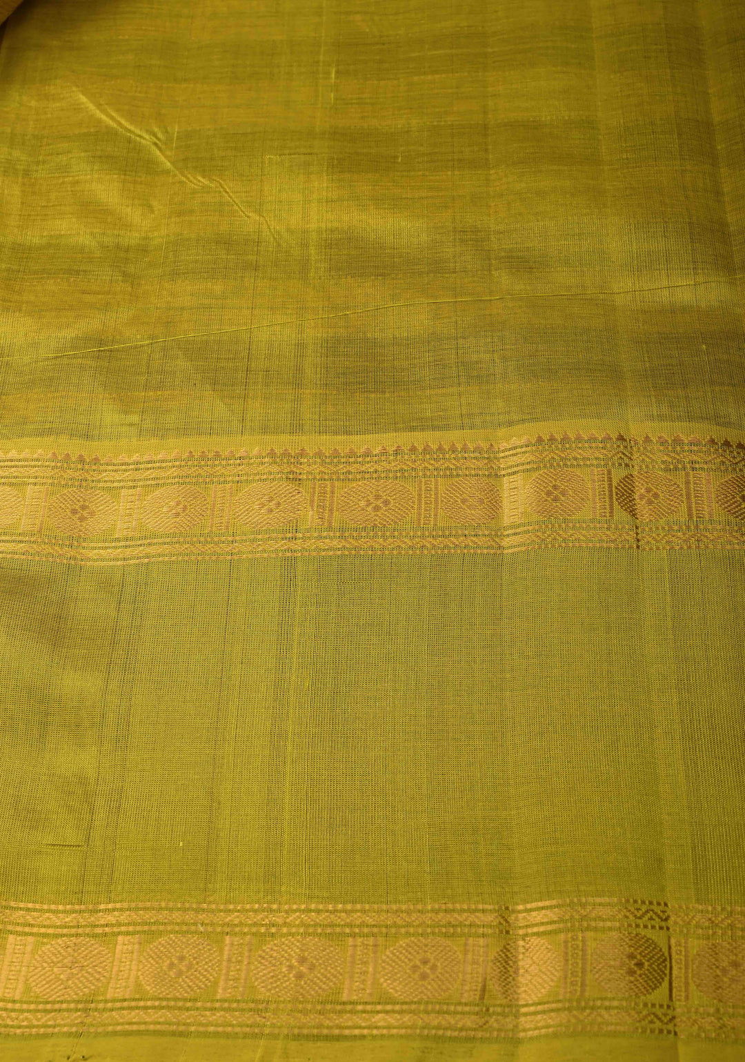 Golden Olive and purple  Panel horizontal Stripes Kanchi Silk Cotton Saree with Rettaipet Border