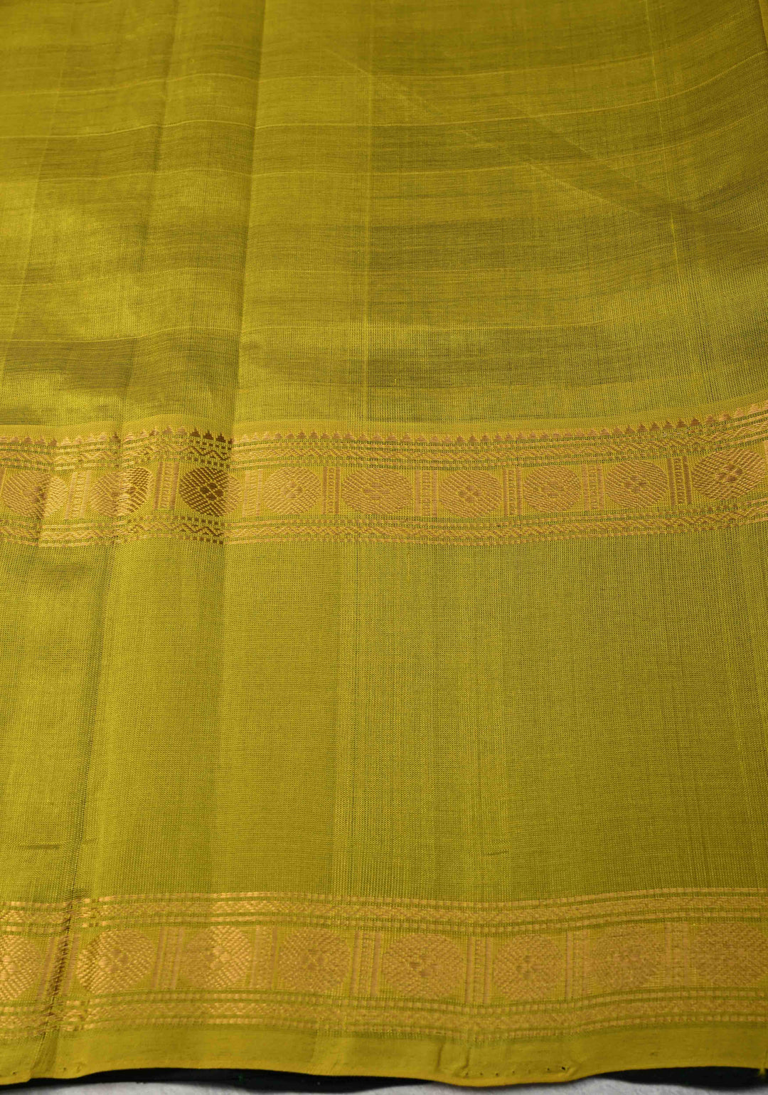 Shades of Green Panel horizontal Stripes Kanchi Silk Cotton Saree with Rettaipet Border