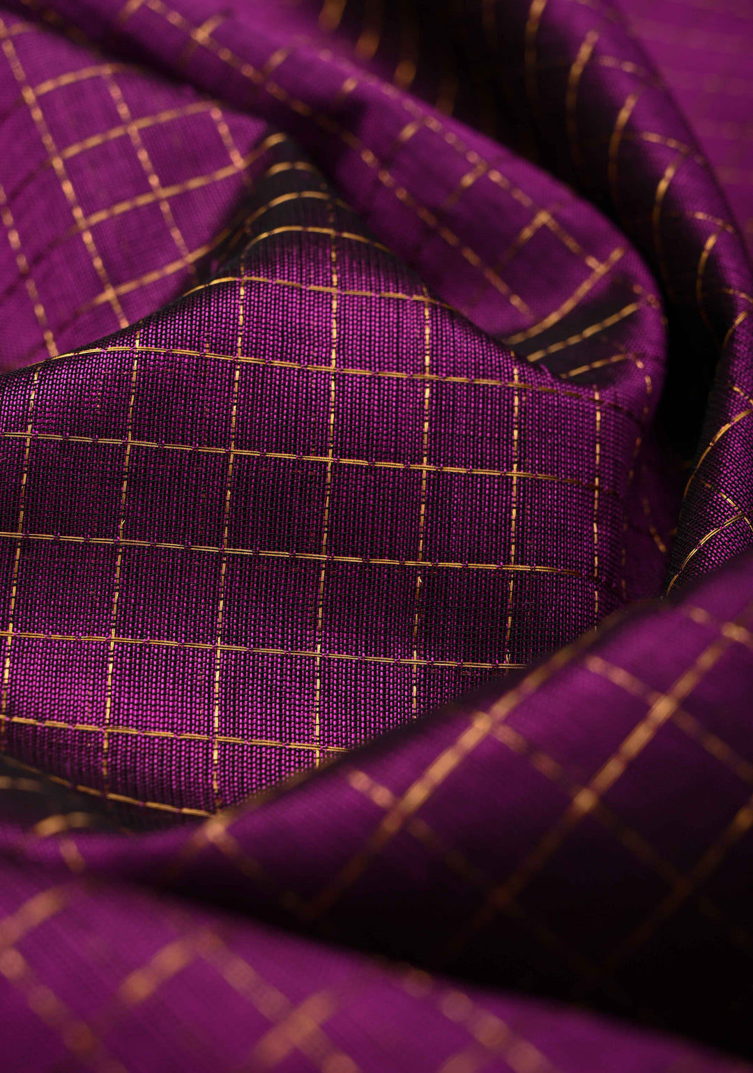Purple Kanchi Silk Cotton Saree with Zari Checks and Paisley Buttas on Zari Border