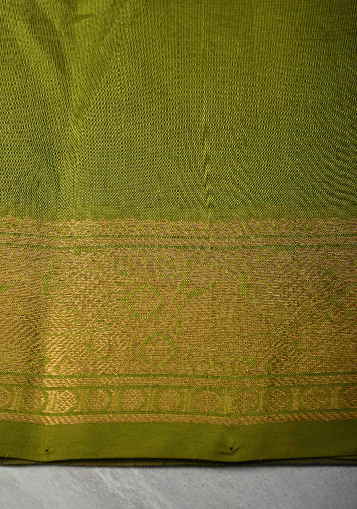 Sapphire Blue Zari Checks Kanchi Silk Cotton Saree with Anna Pakshi Motif and Zari Border