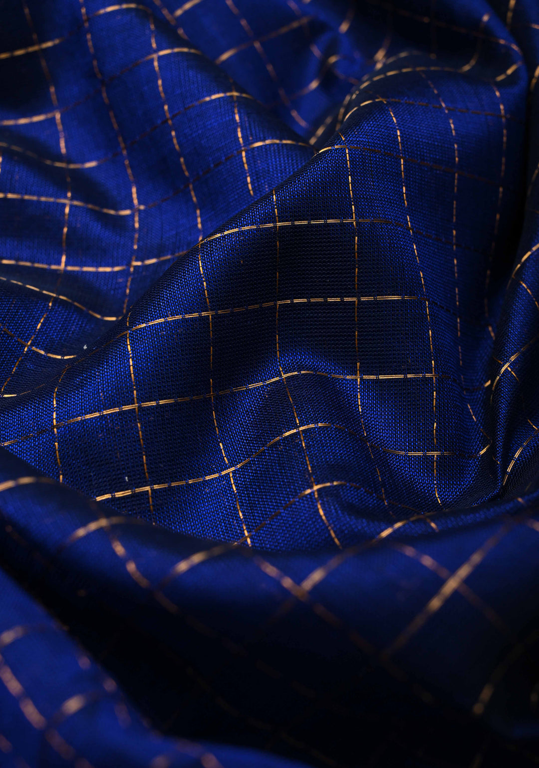 Sapphire Blue Zari Checks Kanchi Silk Cotton Saree with Anna Pakshi Motif and Zari Border