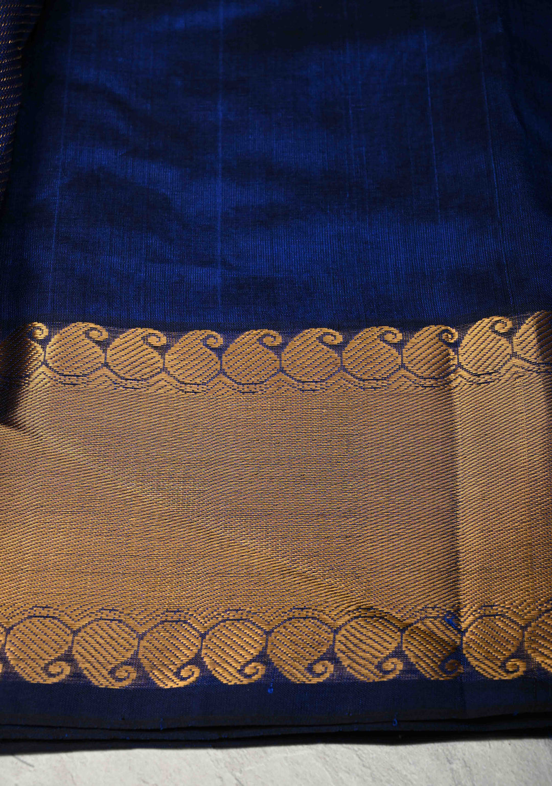 Persian Indigo Kanchi Silk Cotton Handloom Saree with Paisley Buttas and Zari Border