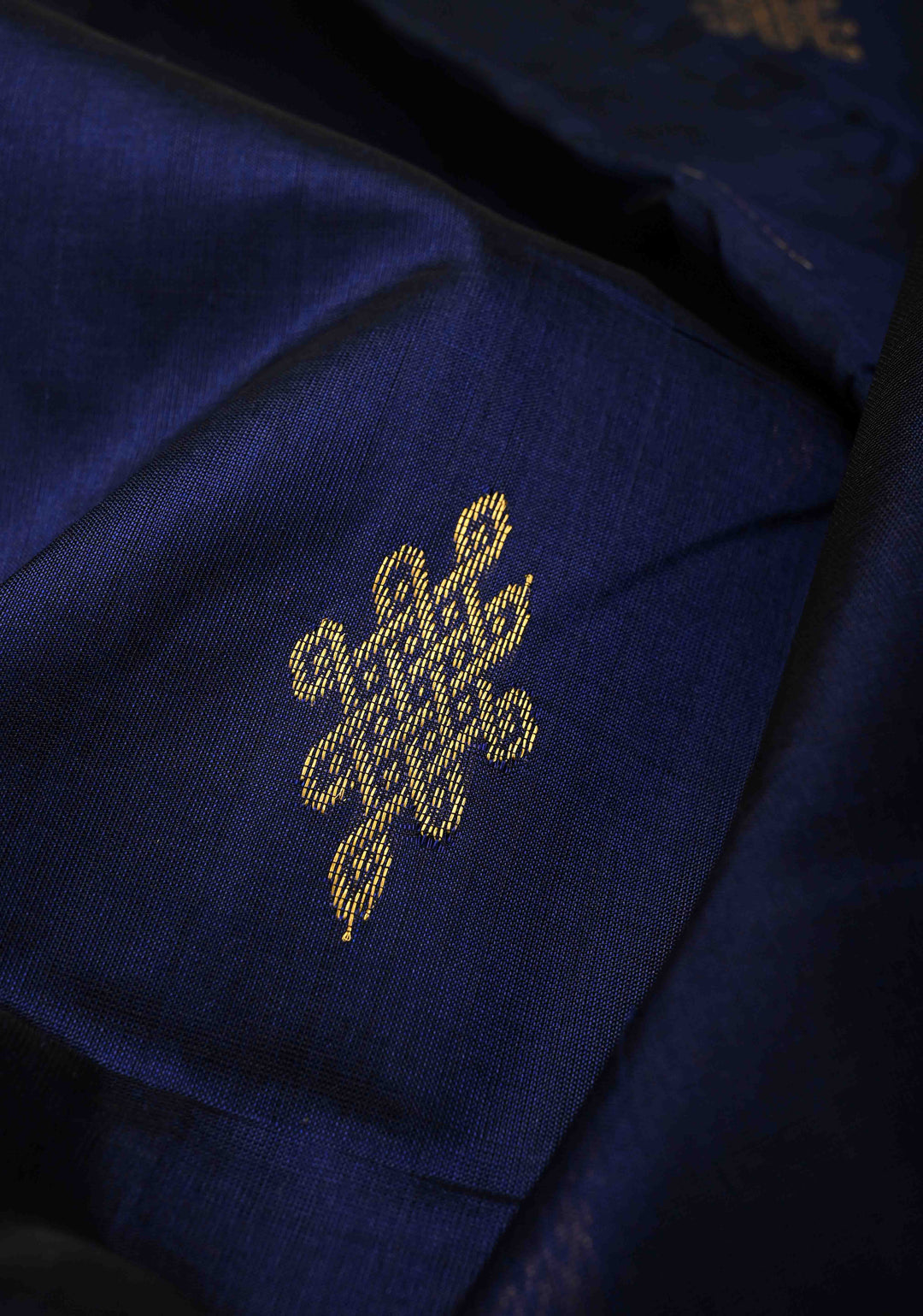 Midnight Blue Kanchi Silk Cotton Handloom Saree with Rangoli Buttas and Contrast Zari Border