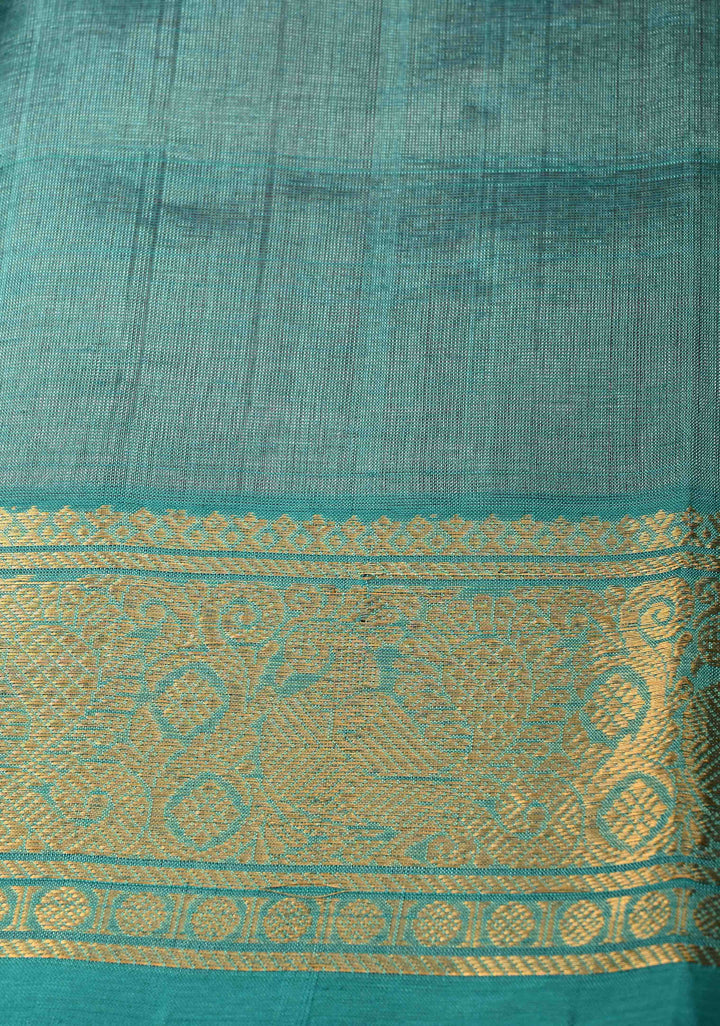 Rose Pink  Zari Checks on Kanchi Silk Cotton Saree with Anna Pakshi  Motif on Contrast Zari Border