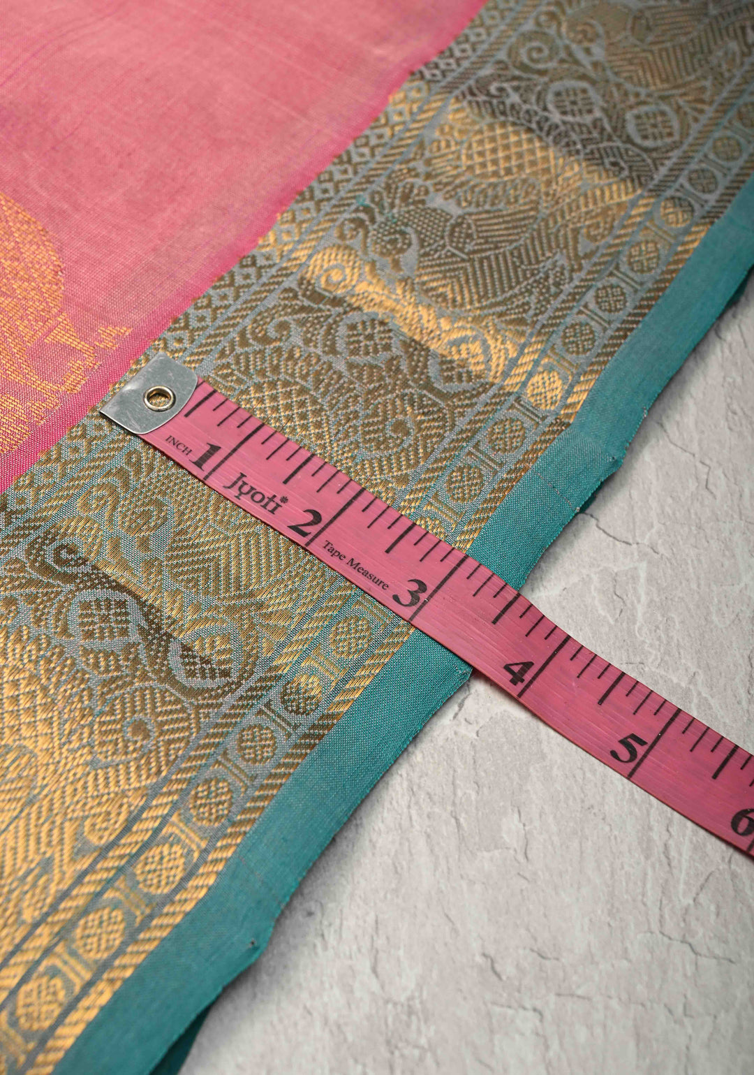 Rose Pink  Zari Checks on Kanchi Silk Cotton Saree with Anna Pakshi  Motif on Contrast Zari Border