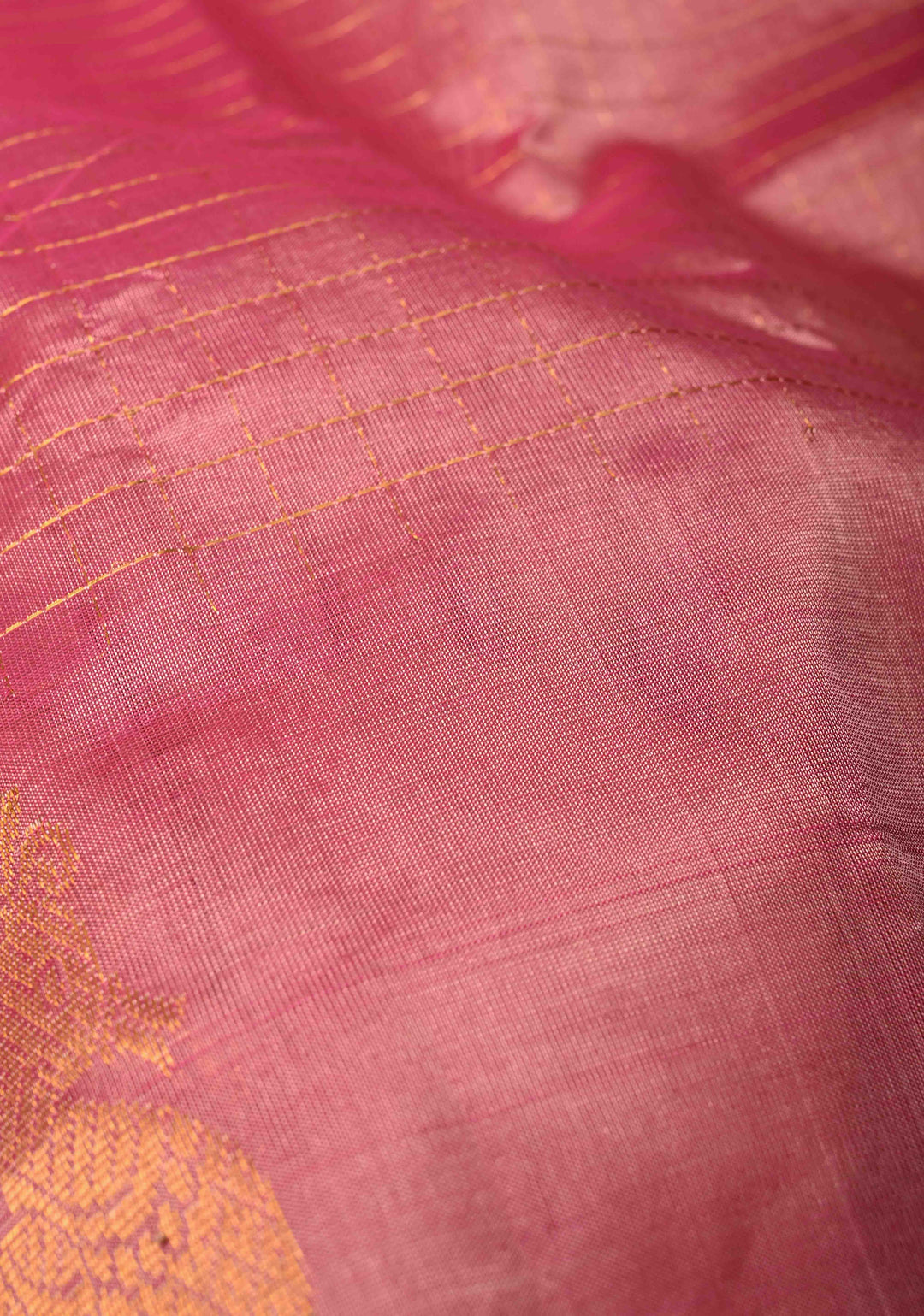 Rose Pink  Zari Checks on Kanchi Silk Cotton Saree with Anna Pakshi  Motif on Contrast Zari Border
