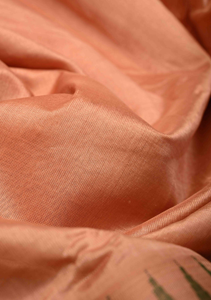 Sandstone Kanchi Silk Cotton Saree with contrast zari checks and Butta Green Border