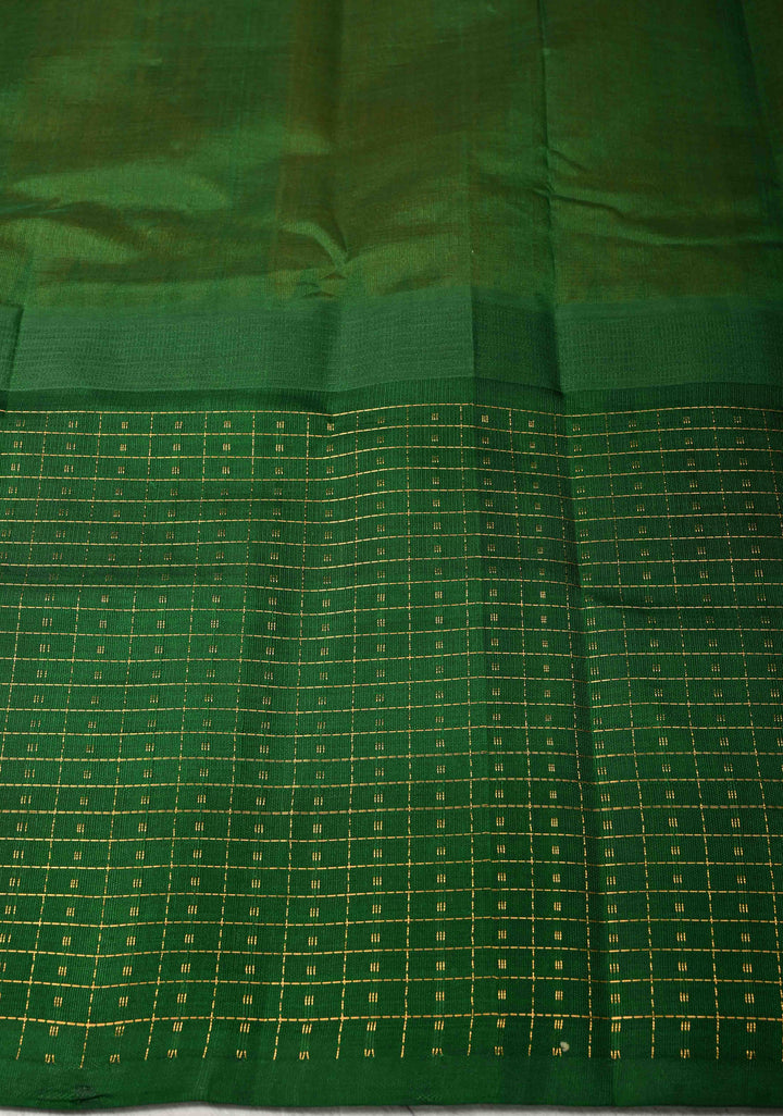 Orange Korvai Kanchi Silk Cotton Handloom Saree with Wide Contrast Lakshadeepam Border