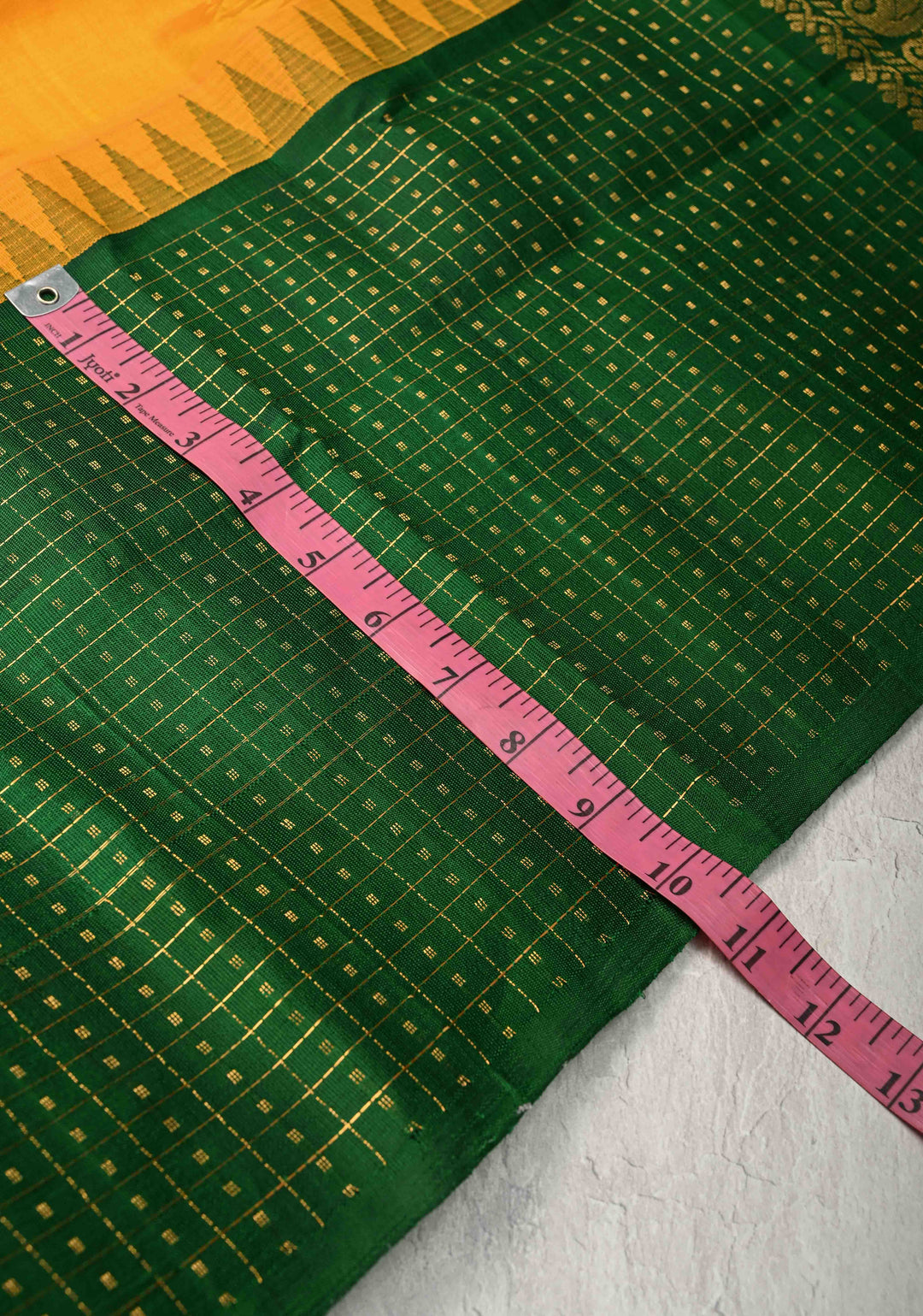 Orange Korvai Kanchi Silk Cotton Handloom Saree with Wide Contrast Lakshadeepam Border