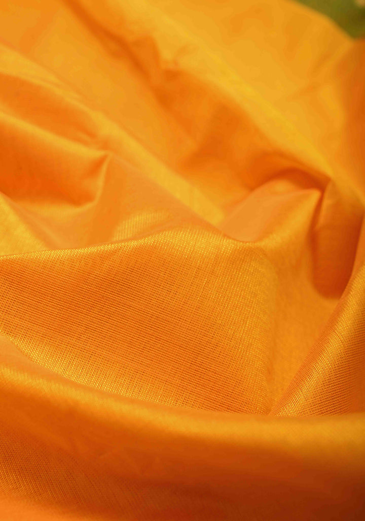 Orange Korvai Kanchi Silk Cotton Handloom Saree with Wide Contrast Lakshadeepam Border