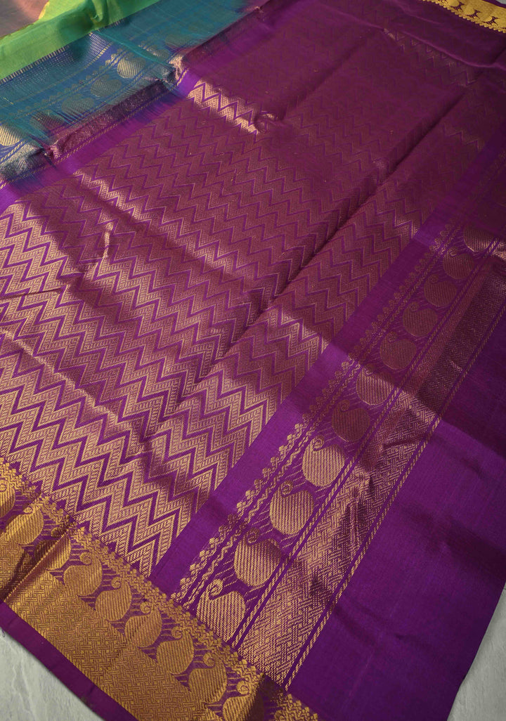 Multicolor Kanchi Silk Cotton Saree with Rangkaat Design and Contrast Zari Borders