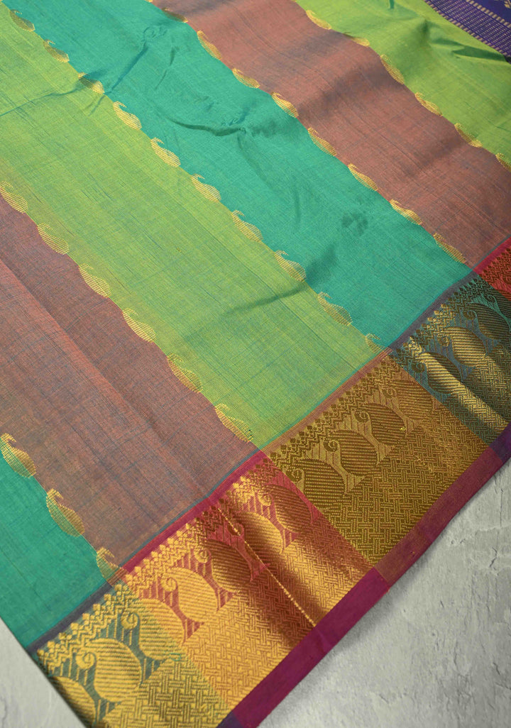 Multicolor Kanchi Silk Cotton Saree with Rangkaat Design and Contrast Zari Borders