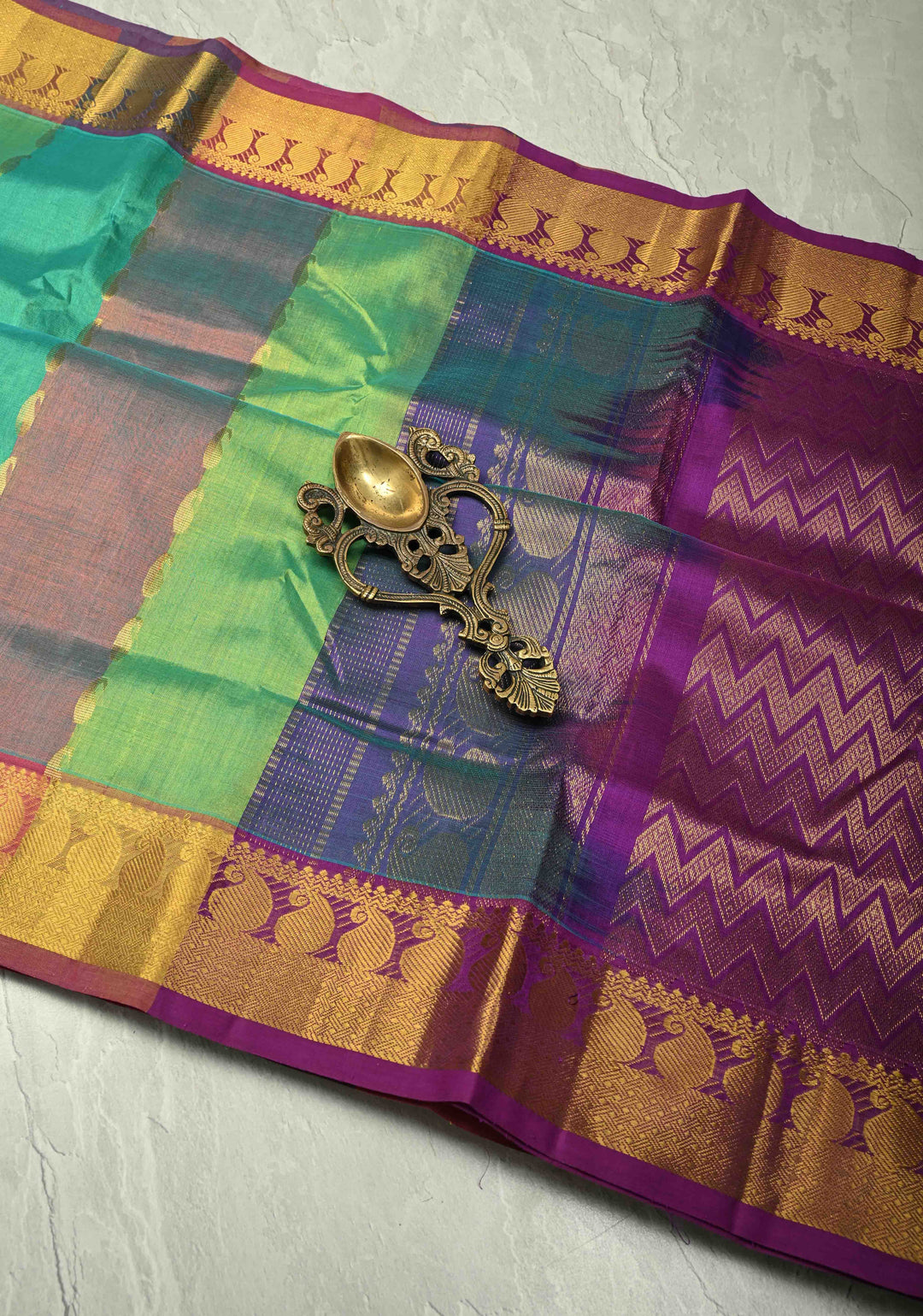 Multicolor Kanchi Silk Cotton Saree with Rangkaat Design and Contrast Zari Borders