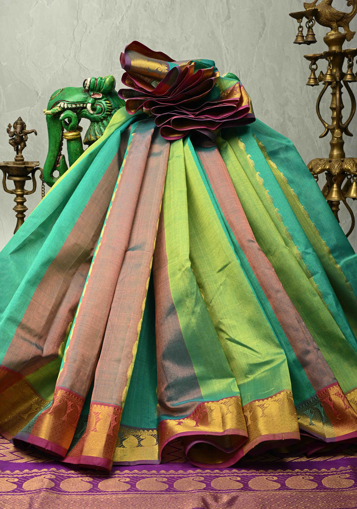 Multicolor Kanchi Silk Cotton Saree with Rangkaat Design and Contrast Zari Borders