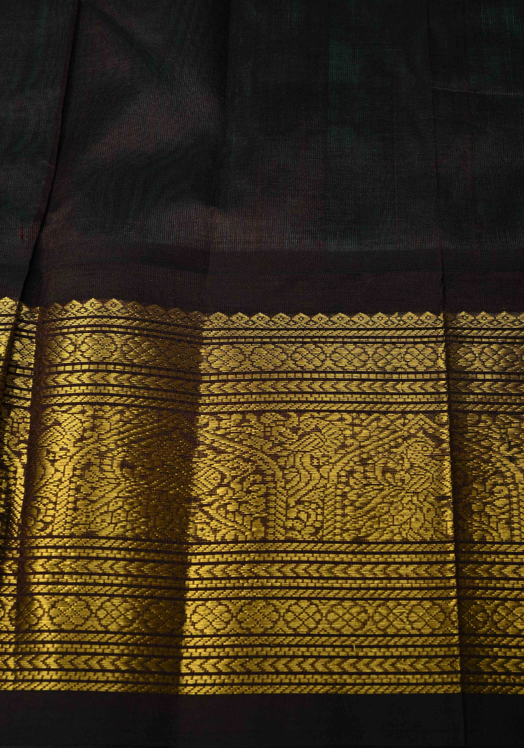 Teal Blue Kanchi Silk Cotton 100 % Handloom Saree with Contrast Coffee Brown Zari Border