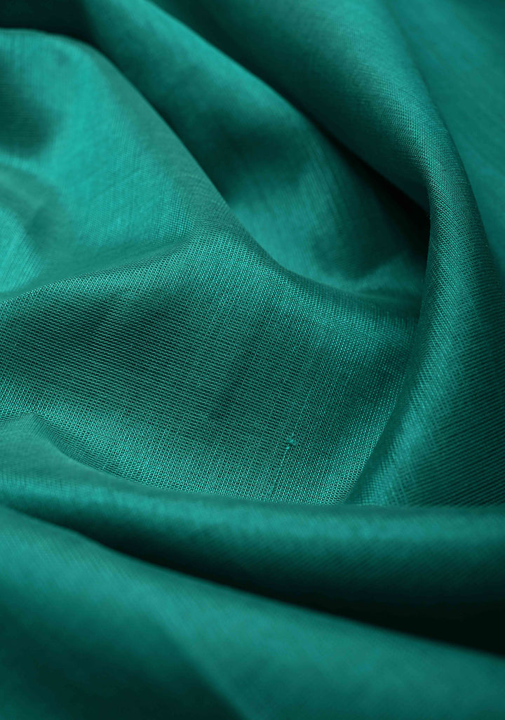 Teal Blue Kanchi Silk Cotton 100 % Handloom Saree with Contrast Coffee Brown Zari Border
