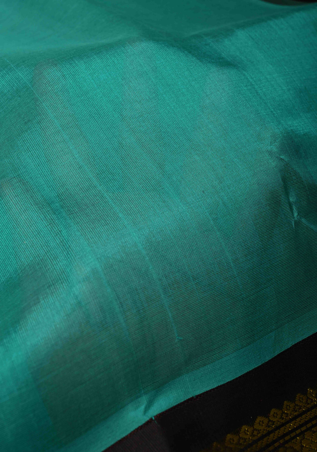 Teal Blue Kanchi Silk Cotton 100 % Handloom Saree with Contrast Coffee Brown Zari Border