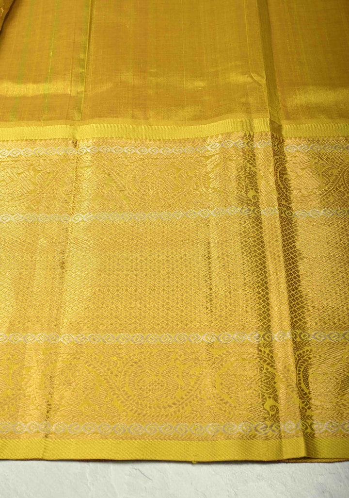 Rani Pink Kanchi Silk Cotton 100% Handloom Saree with Meenakari Brocade and Wide Contrast Yellow Zari Border