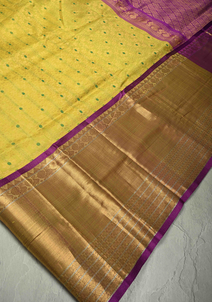 Chartresuse Kanchi Silk Cotton 100% Handloom Saree with Trellis jaal and Contrast korvai Zari Border