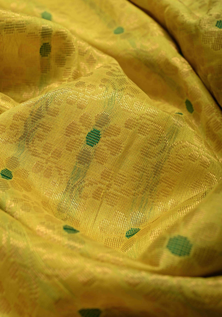 Chartresuse Kanchi Silk Cotton 100% Handloom Saree with Trellis jaal and Contrast korvai Zari Border