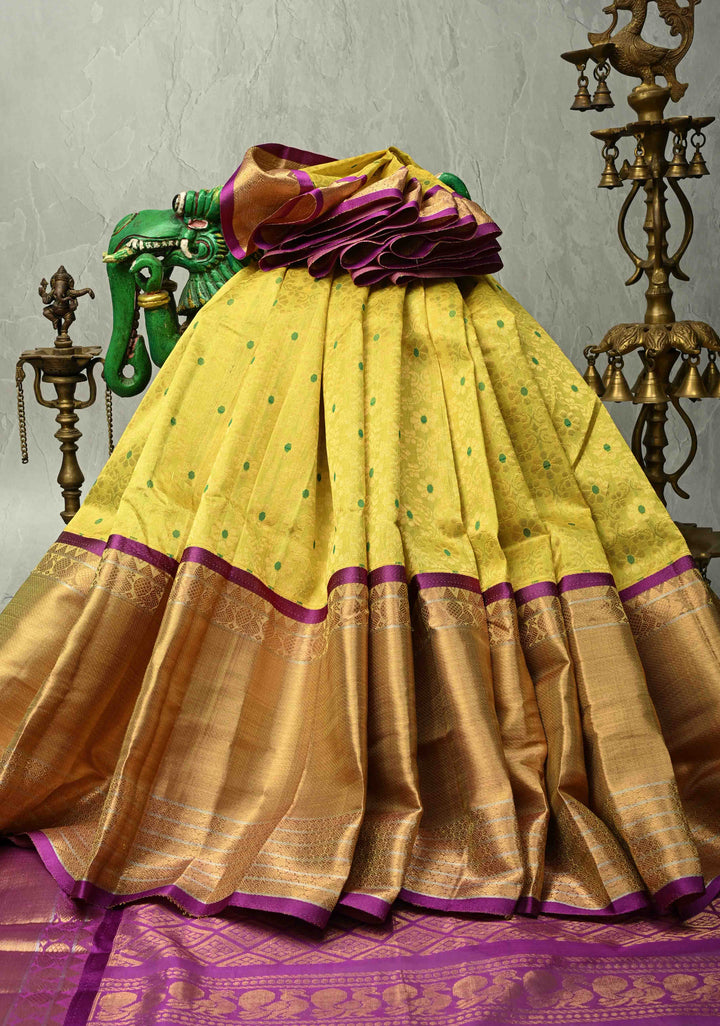 Chartresuse Kanchi Silk Cotton 100% Handloom Saree with Trellis jaal and Contrast korvai Zari Border