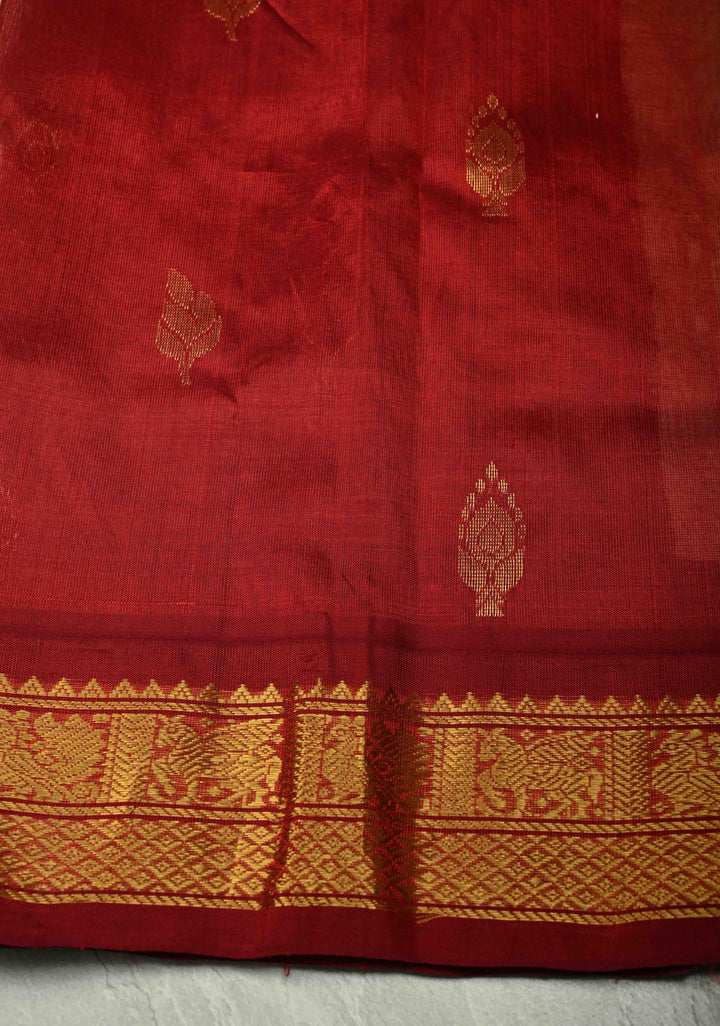 Ivory Korvai Kanchi Silk Cotton 100% Handloom Saree with Zari Buttas and Contrast Zari Border