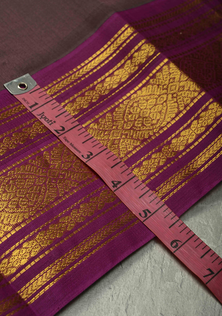 Dusty Mauve Kanchi Silk Cotton 100% Handloom Saree with Peacock Buttas Contrast Zari Border