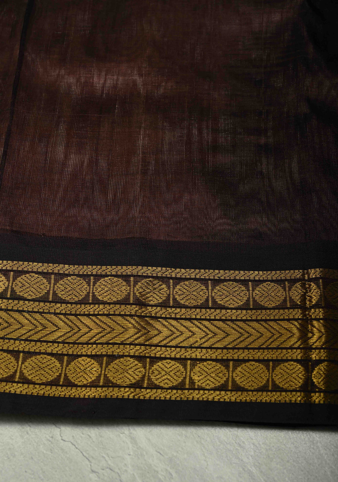 Pinkish Tan Korvai Kanchi Silk Cotton 100% Handloom Saree with Contrast Zari Border