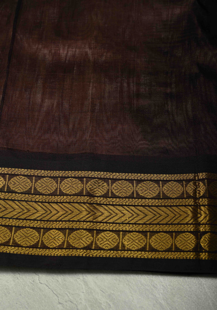 Pinkish Tan Korvai Kanchi Silk Cotton 100% Handloom Saree with Contrast Zari Border