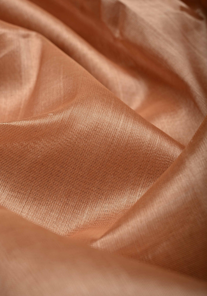 Pinkish Tan Korvai Kanchi Silk Cotton 100% Handloom Saree with Contrast Zari Border