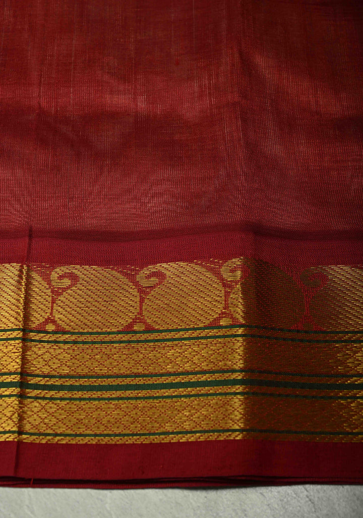Beige Kanchi Silk Cotton 100% Handloom Saree with Contrast Zari Border