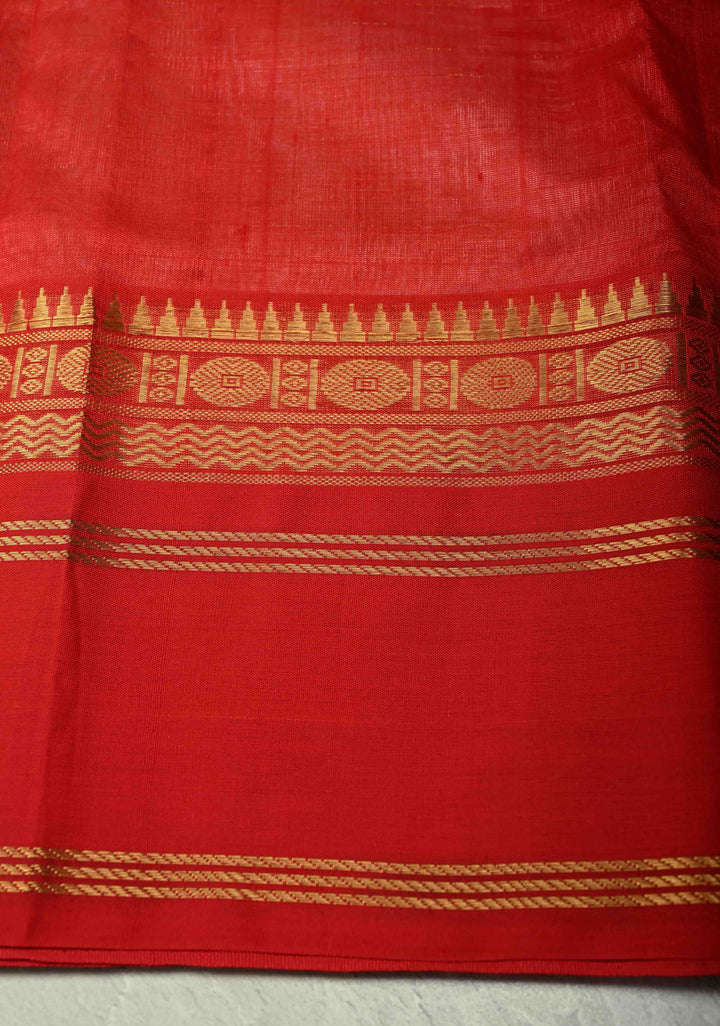 Cream Kanchi Silk Cotton Saree with Zari Checks and Contrast Zari Border