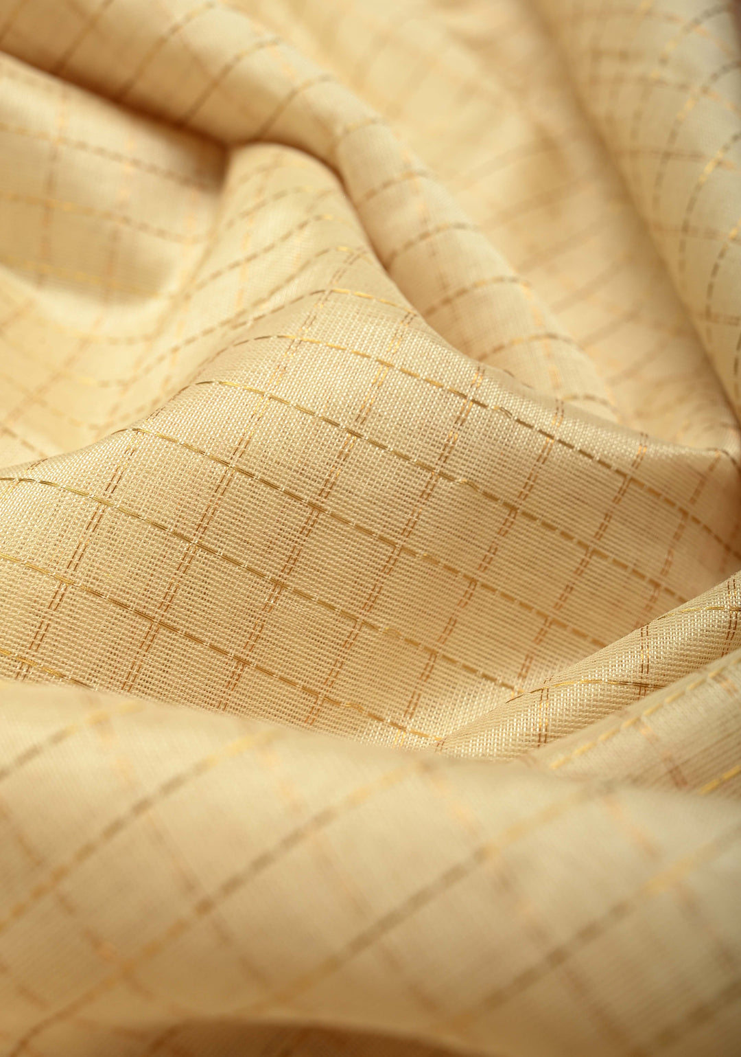 Cream Kanchi Silk Cotton Saree with Zari Checks and Contrast Zari Border