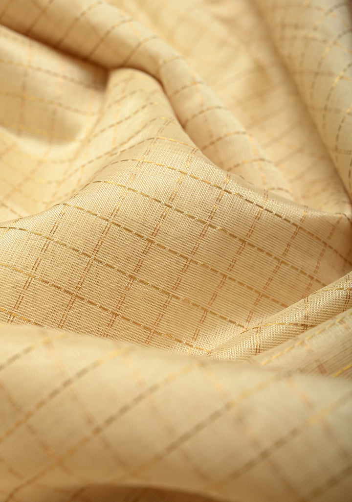 Cream Kanchi Silk Cotton Saree with Zari Checks and Contrast Zari Border