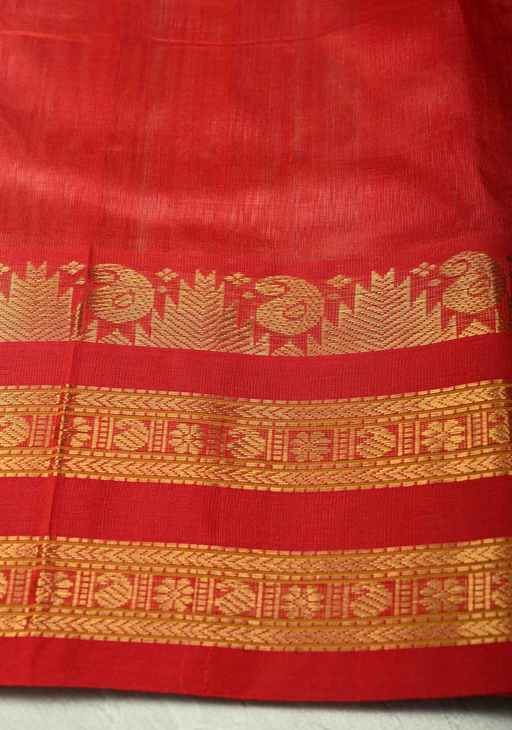 Dark Champagne Kanchi Silk Cotton 100% Handloom Saree with Contrast Zari Border