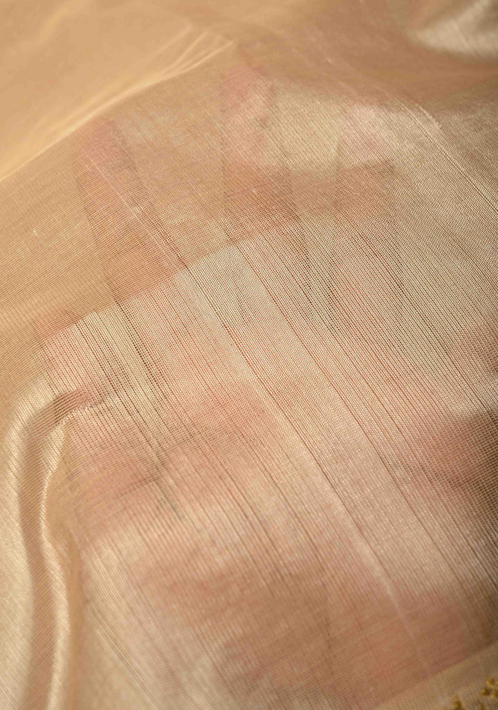 Dark Champagne Kanchi Silk Cotton 100% Handloom Saree with Contrast Zari Border