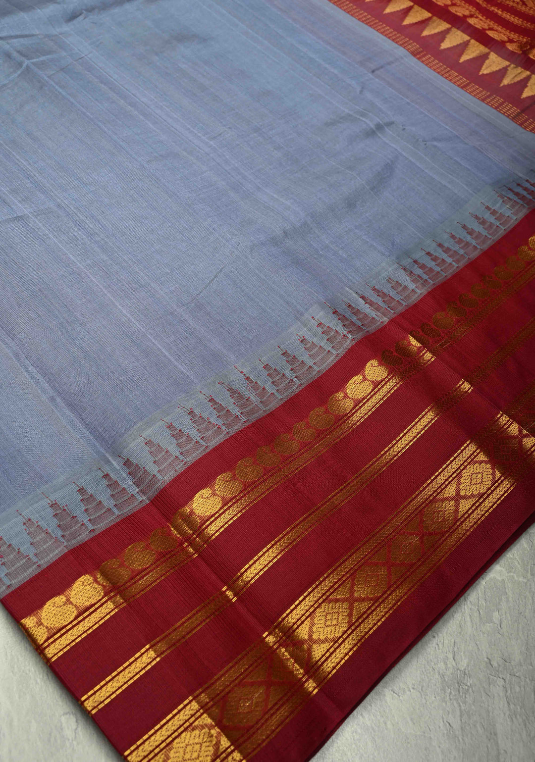 Gray Kanchi Silk Cotton 100% Handloom Saree with Contrast Zari Border