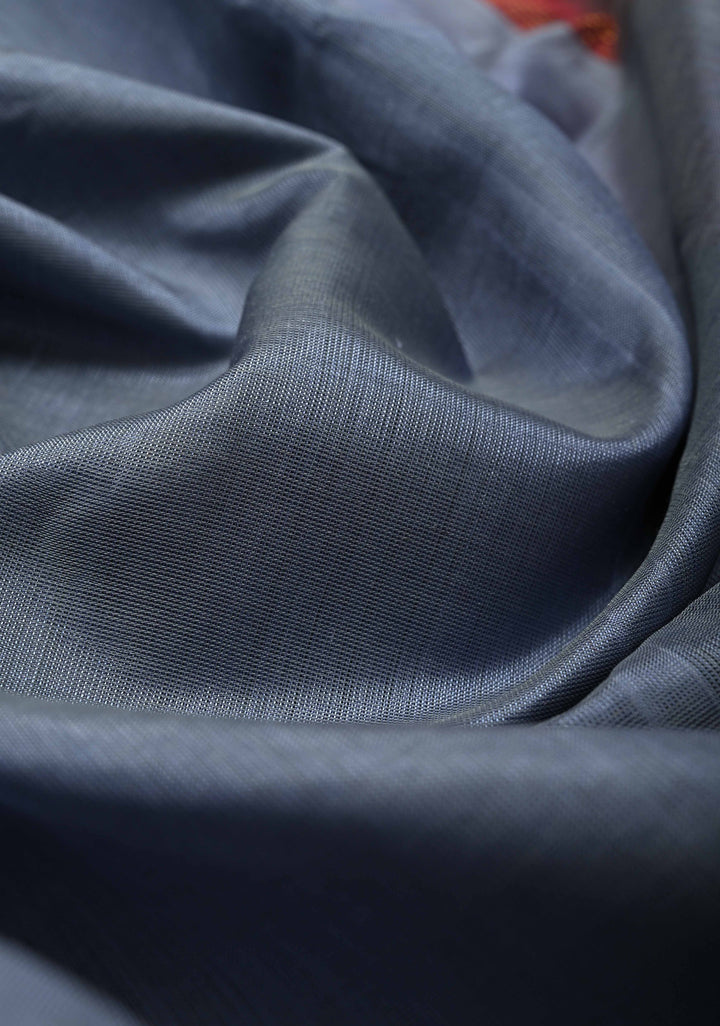 Gray Kanchi Silk Cotton 100% Handloom Saree with Contrast Zari Border