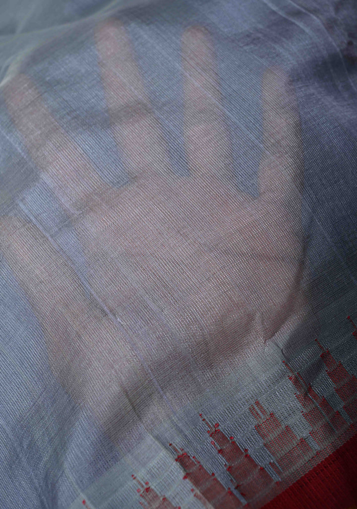 Gray Kanchi Silk Cotton 100% Handloom Saree with Contrast Zari Border