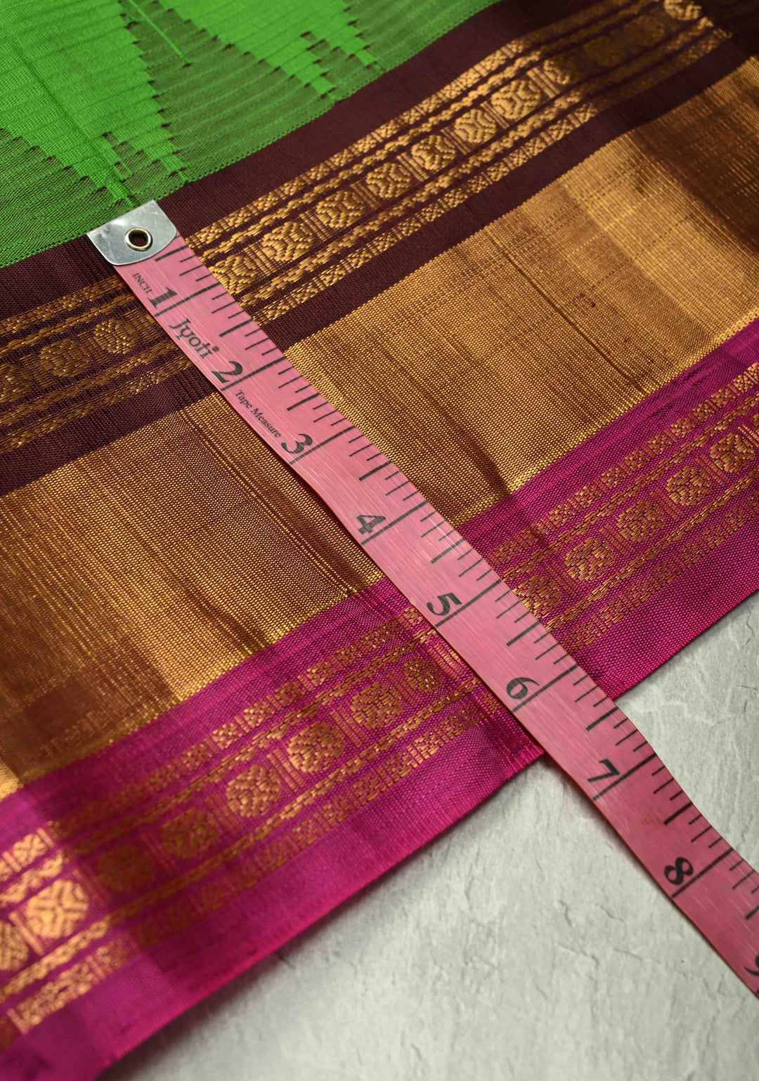 Bright Leaf Green Kanchi Silk Cotton Handloom Saree with Contrast Ganga Jamuna Tissue Border