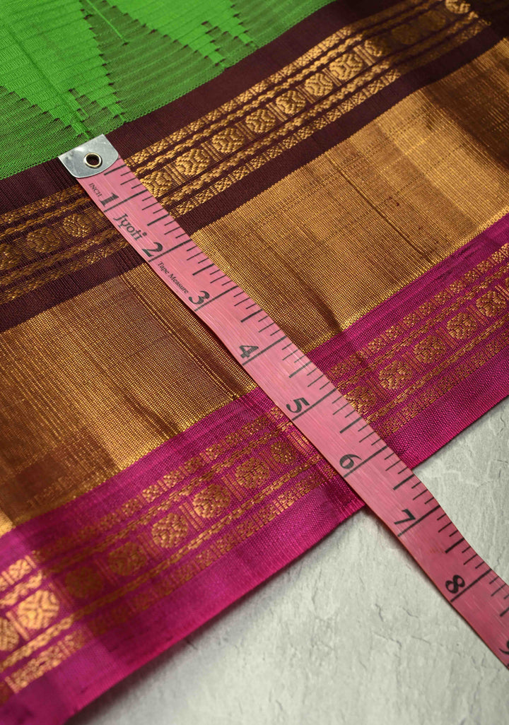Bright Leaf Green Kanchi Silk Cotton Handloom Saree with Contrast Ganga Jamuna Tissue Border